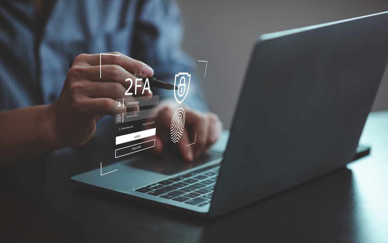 2FA increases the security of your account, Two-Factor Authentication laptop screen displaying a 2fa concept, Privacy protect data and cybersecurity.